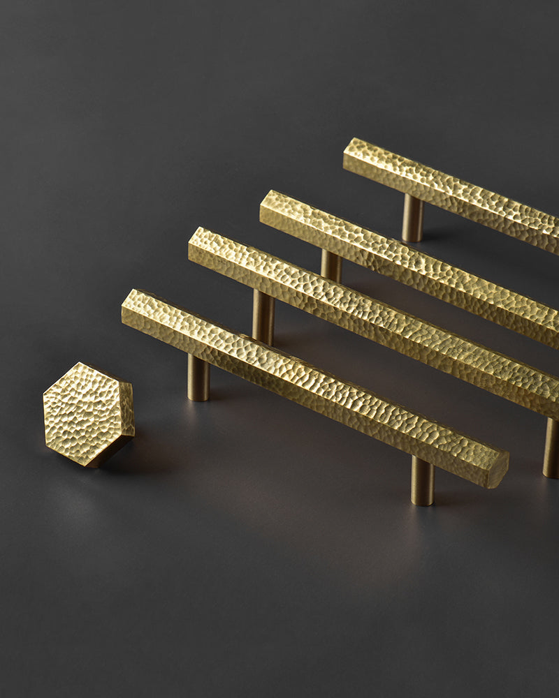 LUXH Hammered Brass Handle Handmade Cabinet Pulls Hexagonal