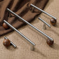 WODE Brass & Walnut Wood Cabinet Pulls, Solid Wood & Chrome Brass Drawer Pull Knobs for Kitchen Cupboard Wardrobe Dresser