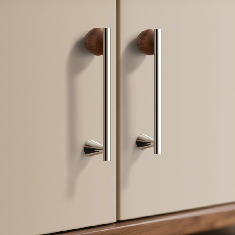 WODE Brass & Walnut Wood Cabinet Pulls, Solid Wood & Chrome Brass Drawer Pull Knobs for Kitchen Cupboard Wardrobe Dresser