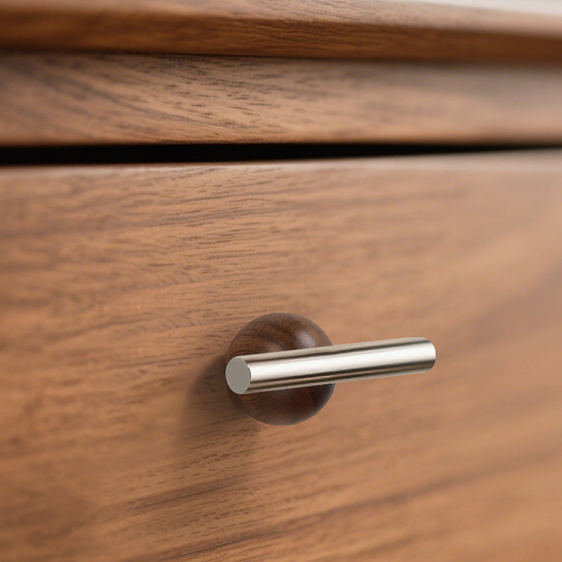 WODE Brass & Walnut Wood Cabinet Pulls, Solid Wood & Chrome Brass Drawer Pull Knobs for Kitchen Cupboard Wardrobe Dresser